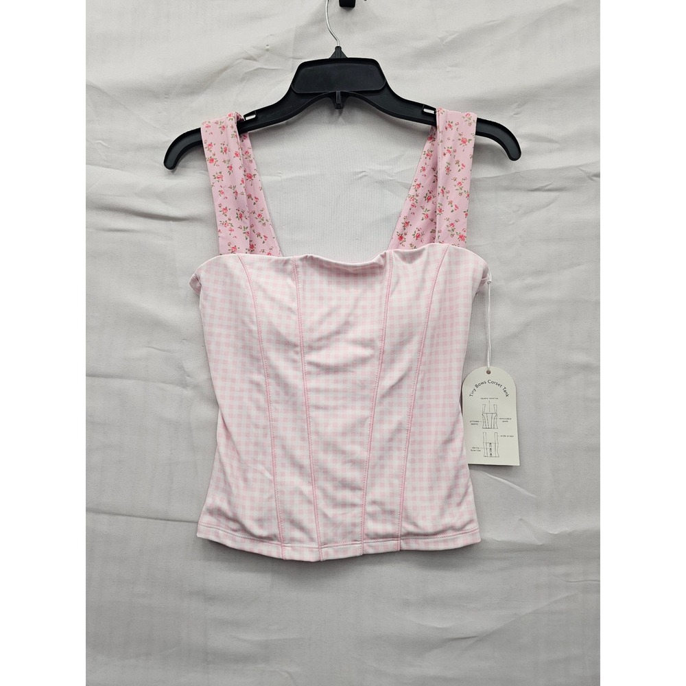 Blogilates Womens Tiny Bows Corset Tank Pink Poly Blend Athletic XS